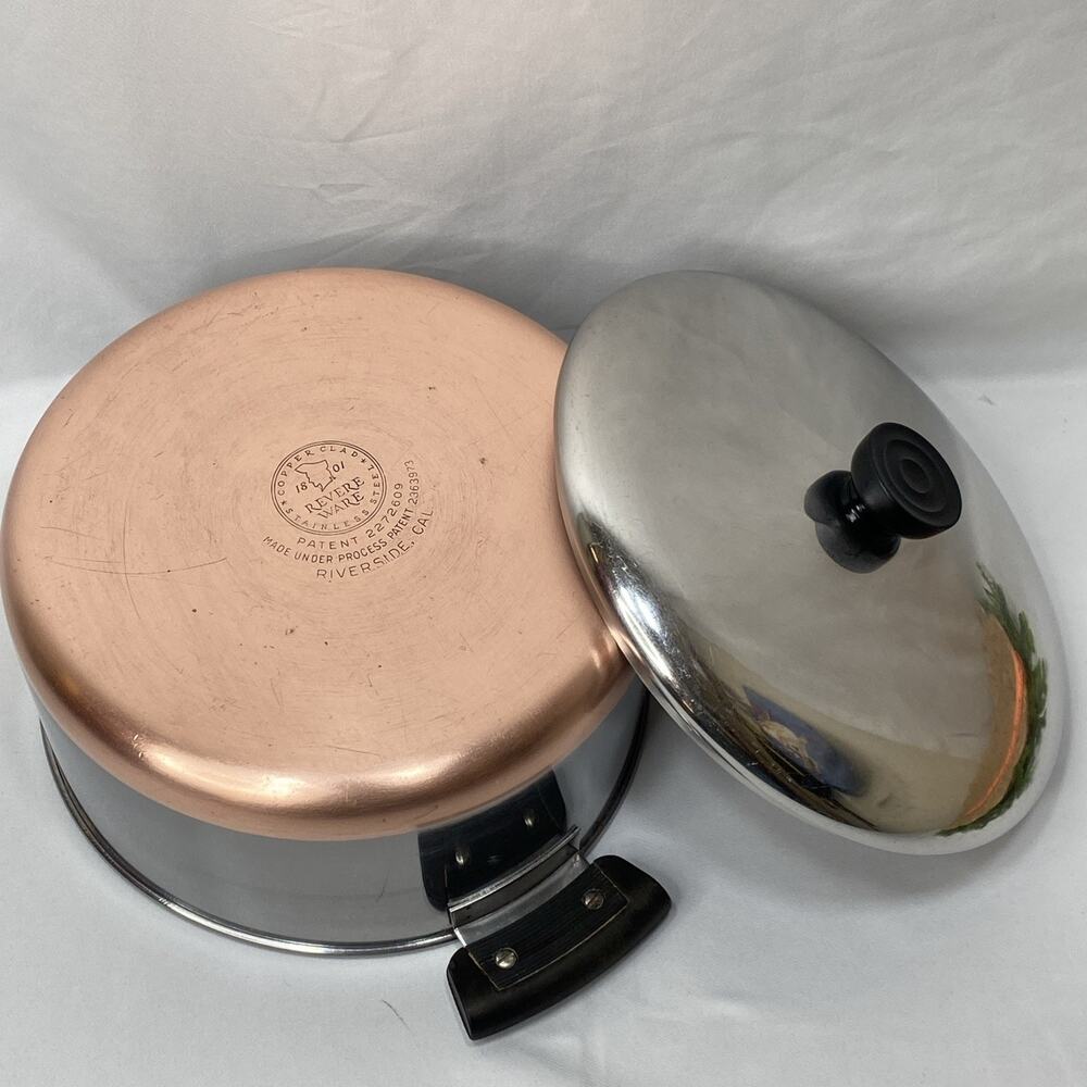 Revere Ware Copper Bottom Stainless Steel 4 1/2 Qt Stock Pot & Lid Pre 1968 USA